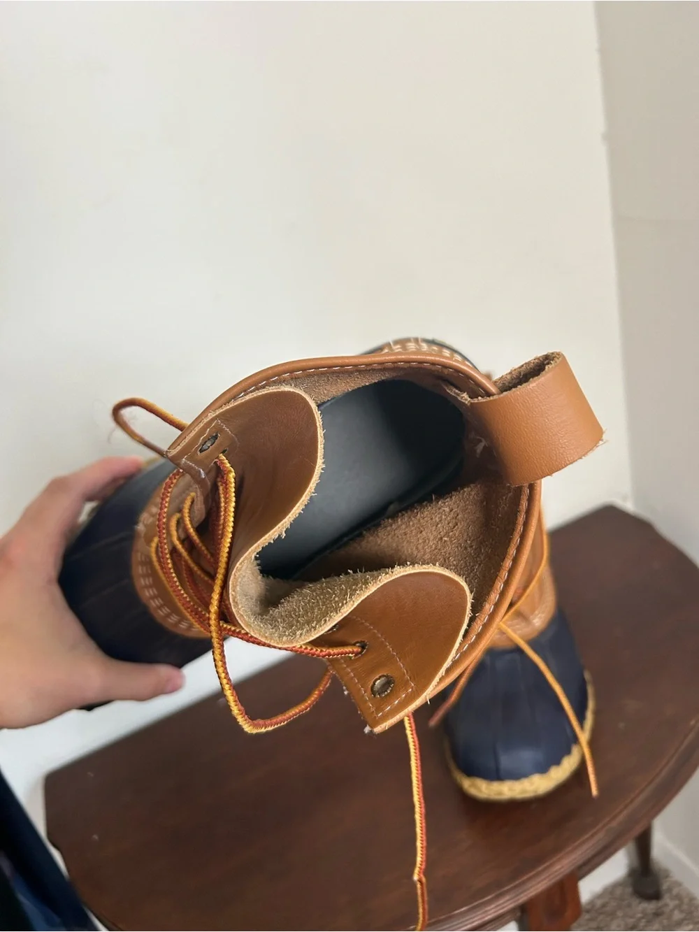 L.L. Bean Brown and Navy Men's Waterproof Duck Boots